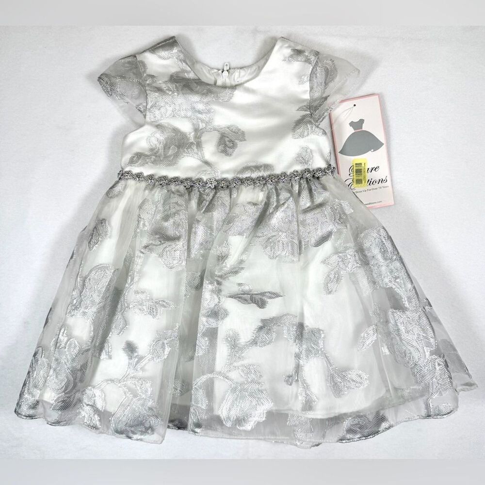 NWT RARE EDITIONS 2-Piece Set Floral Foiled Tulle Dress with Bloomers Size 18M